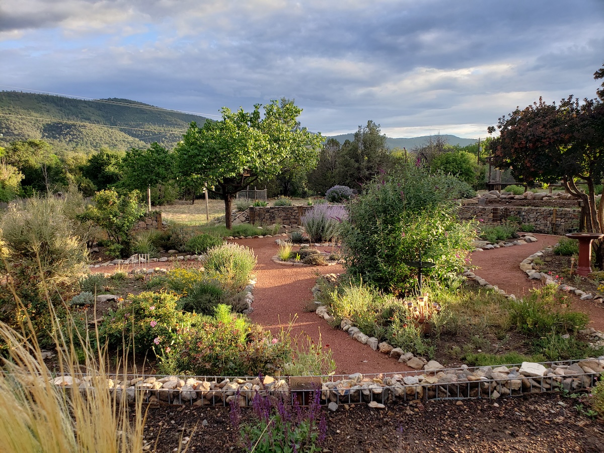 Crusher fines paths around a home garden.