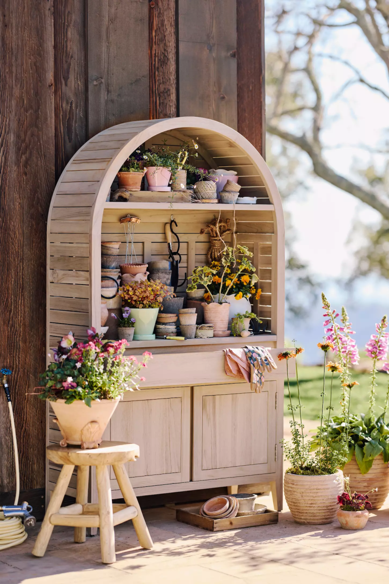 A beautiful potting bench with storage from Terrain.