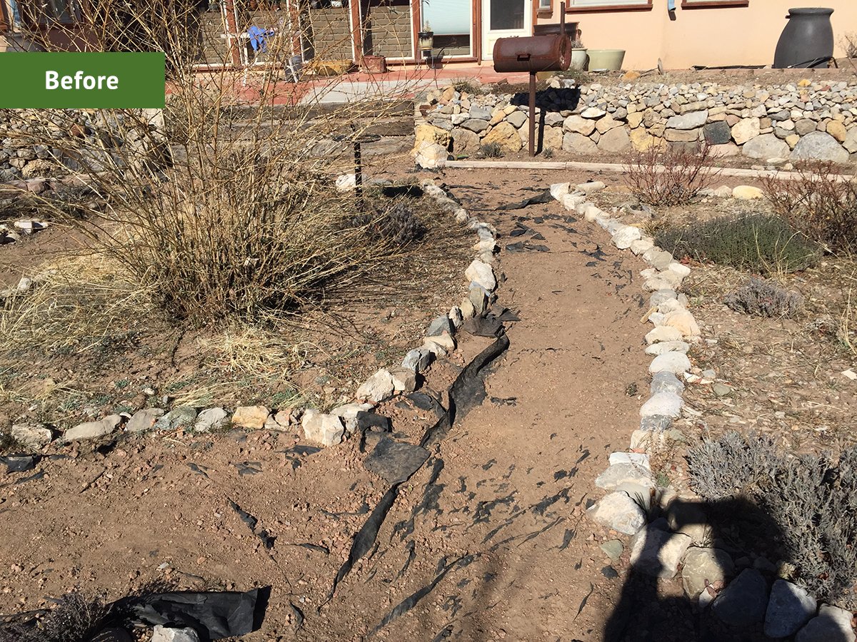 A garden path DIY project to be replaced with crusher fines gravel.