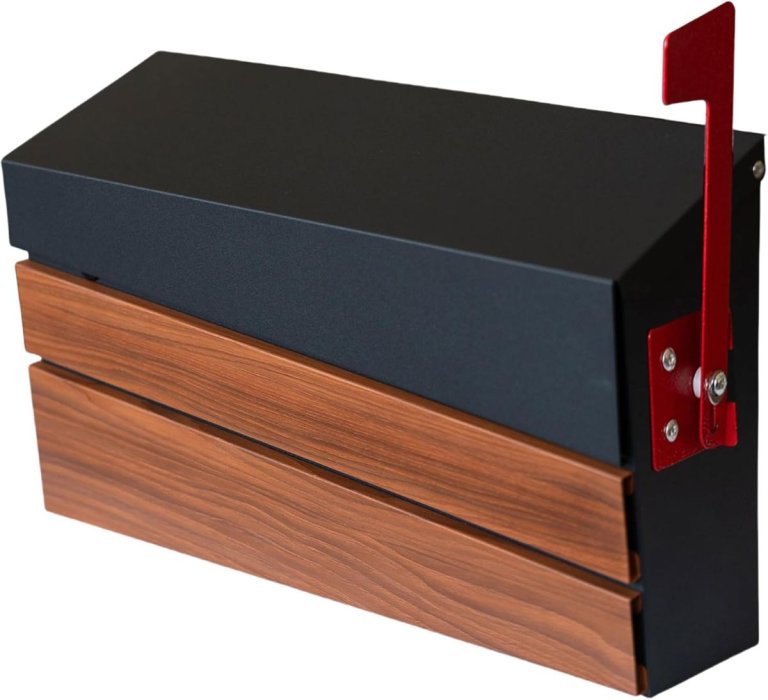 xhlokk Wall Mount Mailboxes, Morden Mailbox for House, Metal Outside Mailbox with Walnut Wood Panel
