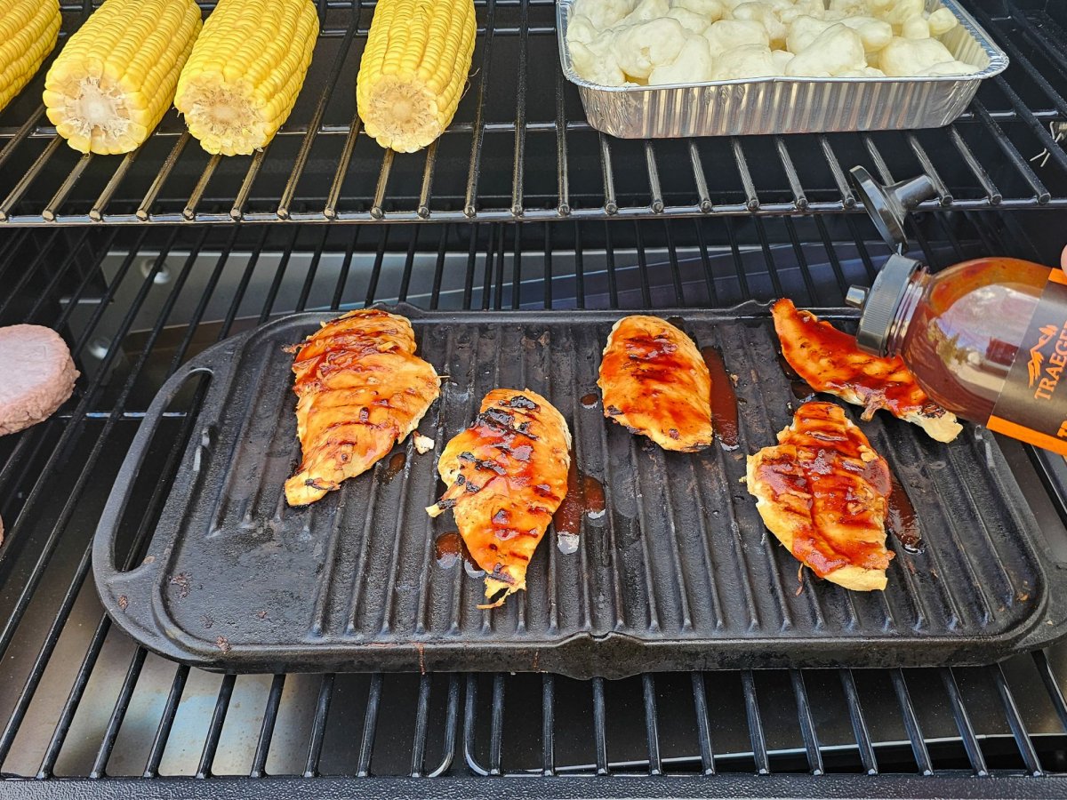 Adding Traeger sauce to Chicken breasts