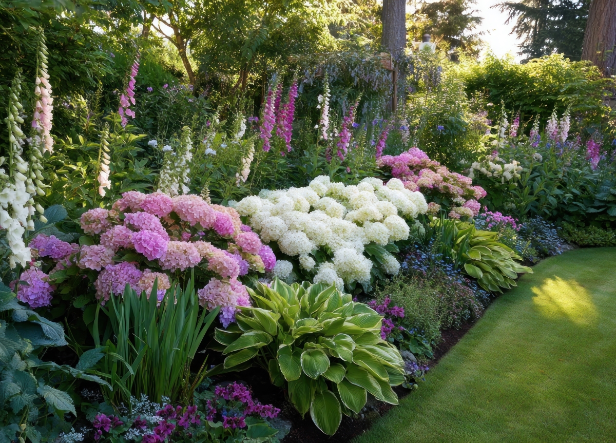 A flowerbed of bright garden perennials.