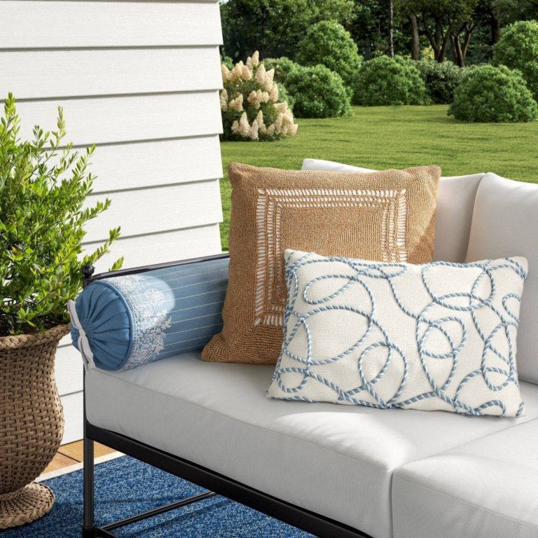 Embroidered Rope Nautical Outdoor Throw Pillow