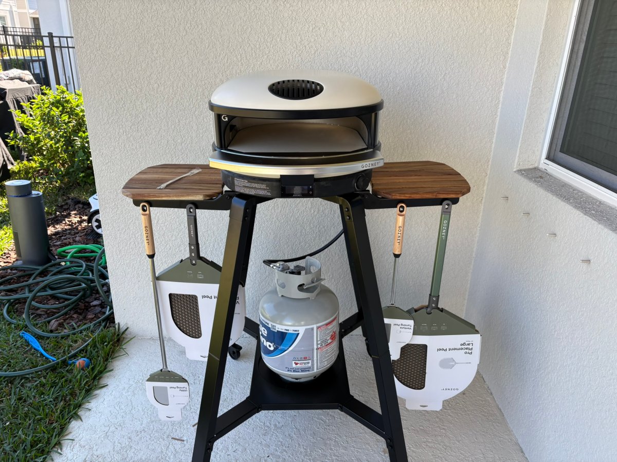 The Gozney arc XL on it stand with accessories attached