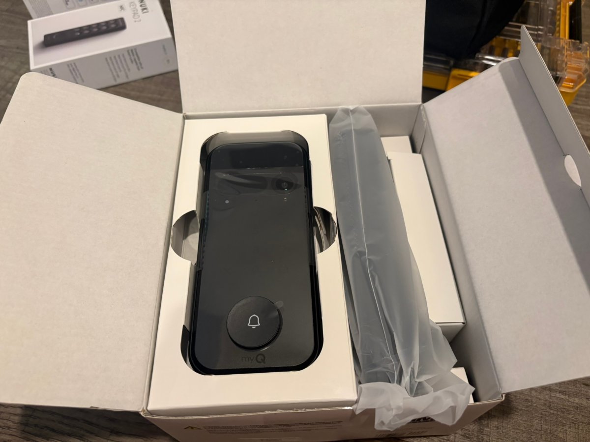 The MyQ Video Smart Lock in its box