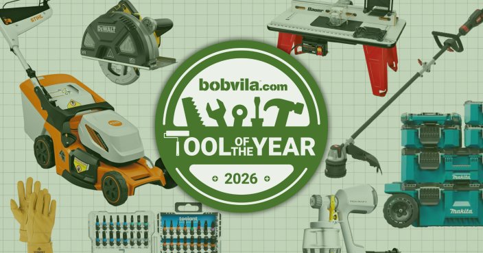 BobVila.com Tool of the Year 2026 badge with examples of 2025 winners from DeWalt, Stihl, Toro, Makita, and more