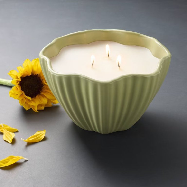 Wavy Ribbed Ceramic Jar Candle