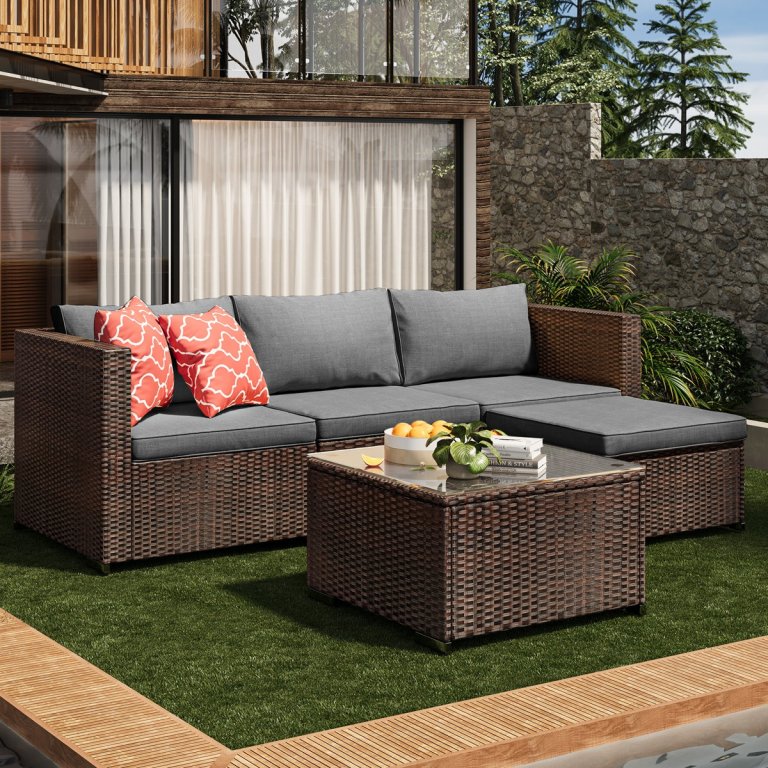Wayday patio deals Ebern Designs Dossena 3-Person Wicker Patio Conversation Set