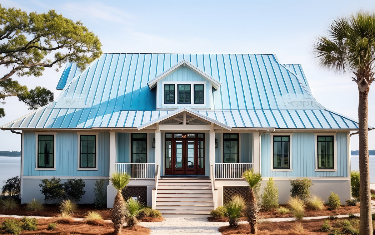 Ocean house with metal roof illustration waves durable, coastal practical, choice light ocean house with metal roof.