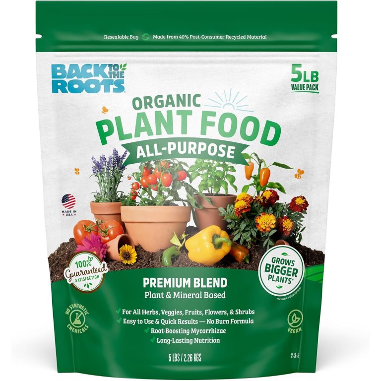 A bag of Back to the Roots Organic All-Purpose Plant Food on a white background