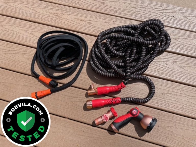 Two of the best expandable hoses on a deck after testing