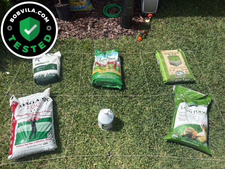 A group of the Best Organic Lawn Fertilizers together on a lawn before testing