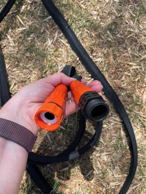 The hose ends of the Black+Decker 25-Foot Expanding Garden Hose