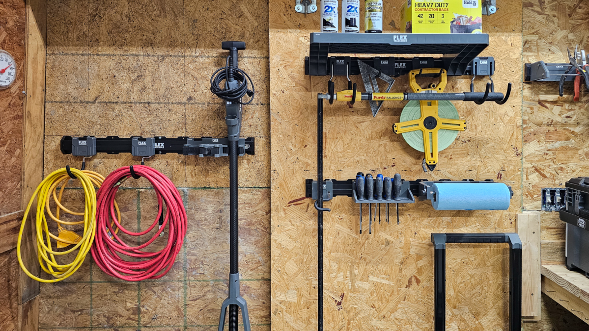 The FLEX storage system holding poles and cords during testing