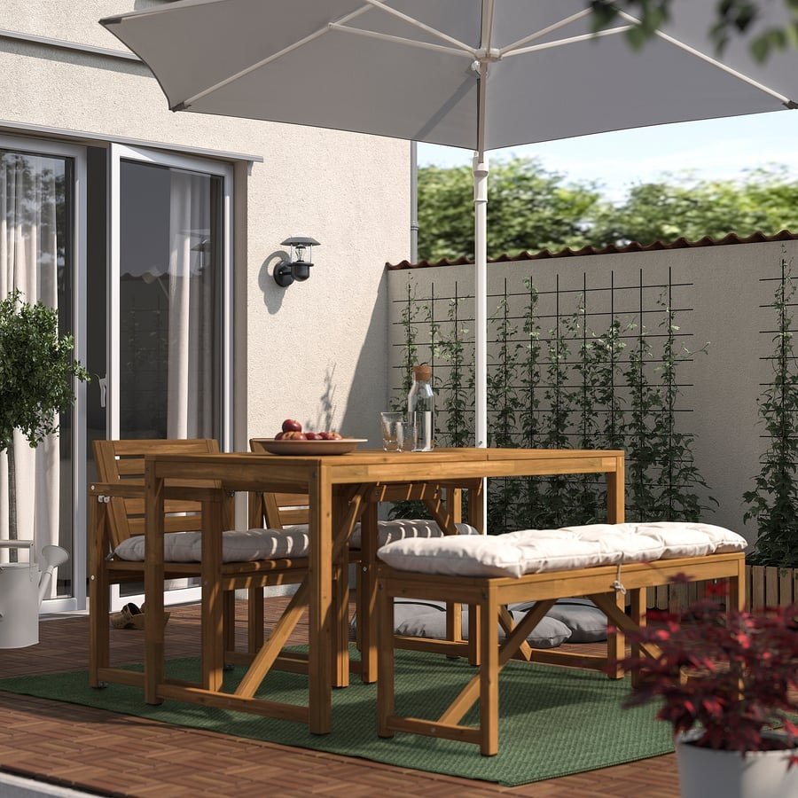 ikea patio furniture with umbrella Kingdom HDPE 7-Piece Outdoor Dining Set Armchairs, White and an elegant centre NMMAR series - IKEA