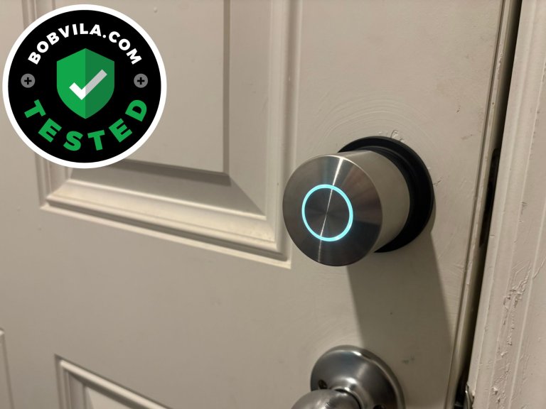 The Nuki smart lock installed on a door during testing
