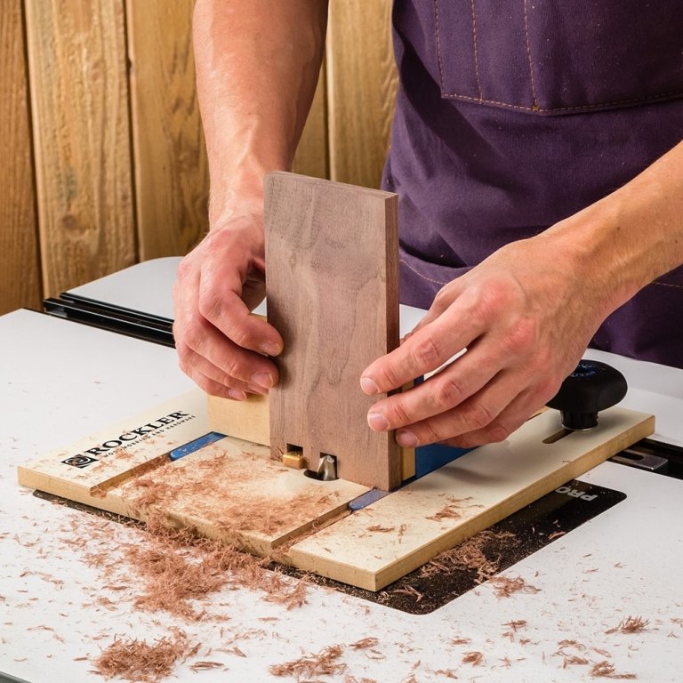 A person using a Box Joint Jig to make box joints