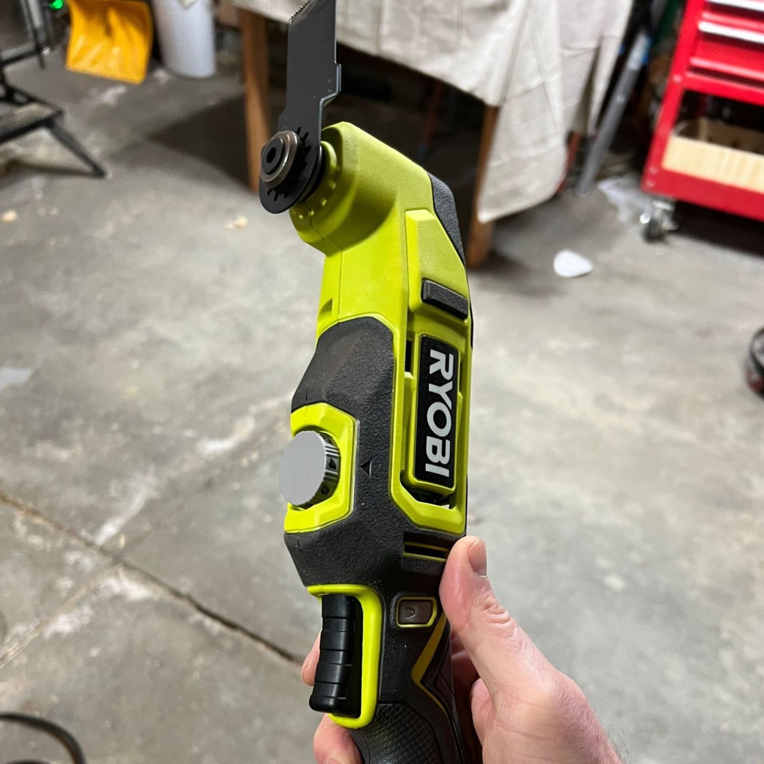 The Ryobi 5½-inch circular saw in a workshop
