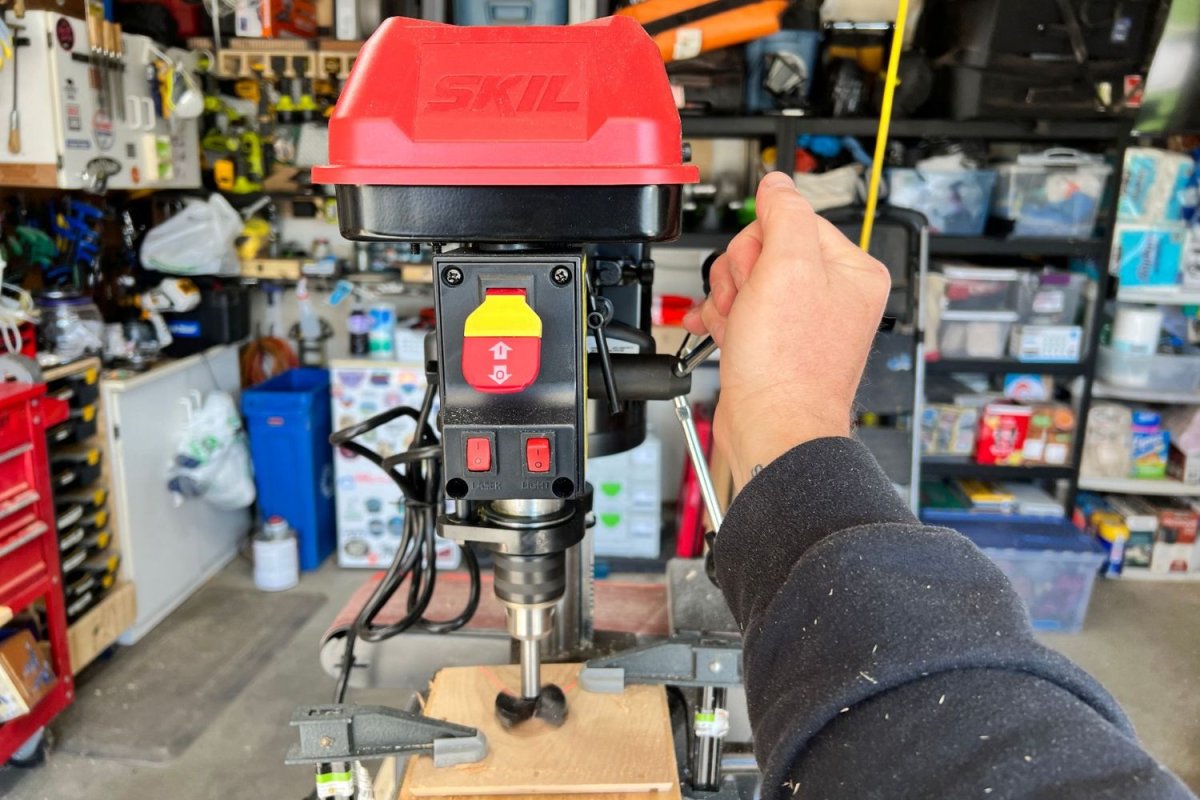 Skil drill press in use