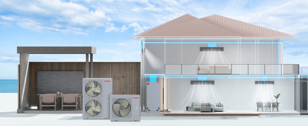 Tosot heat pump system rendering with house.