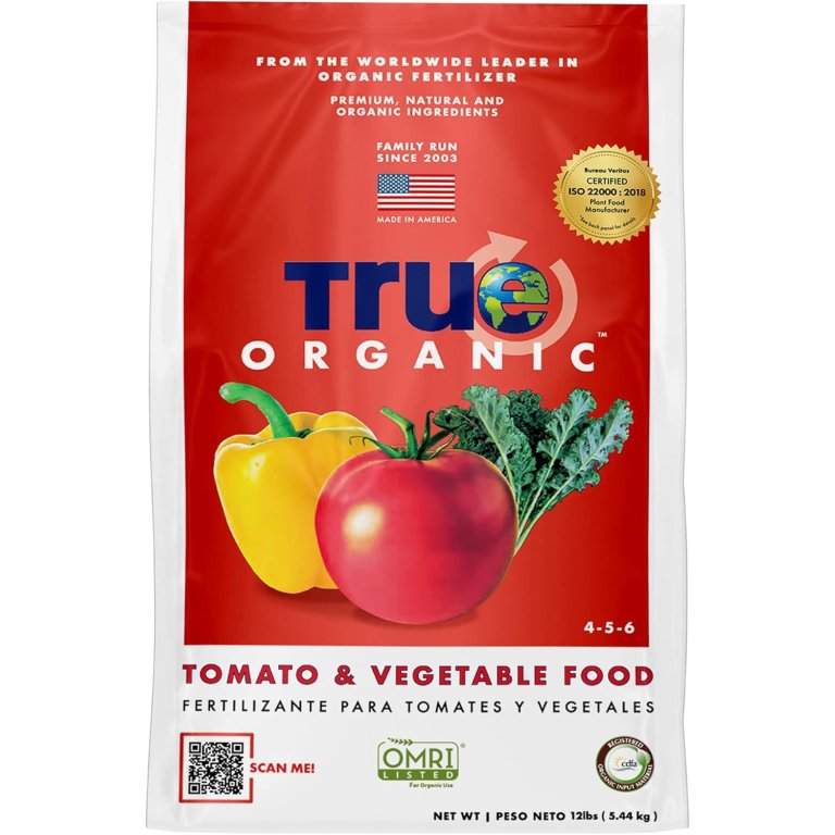 A package of True Organic Tomato & Vegetable Food on a white background