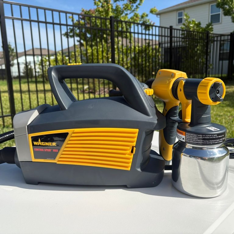 The Wagner Control Spray Max Sprayer01 on a painted door during testing