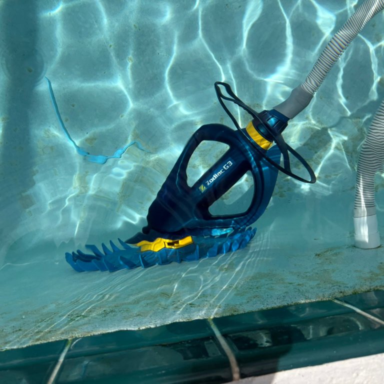 The Zodiac G3 Suction Pool Cleaner cleaning a pool floor during testing