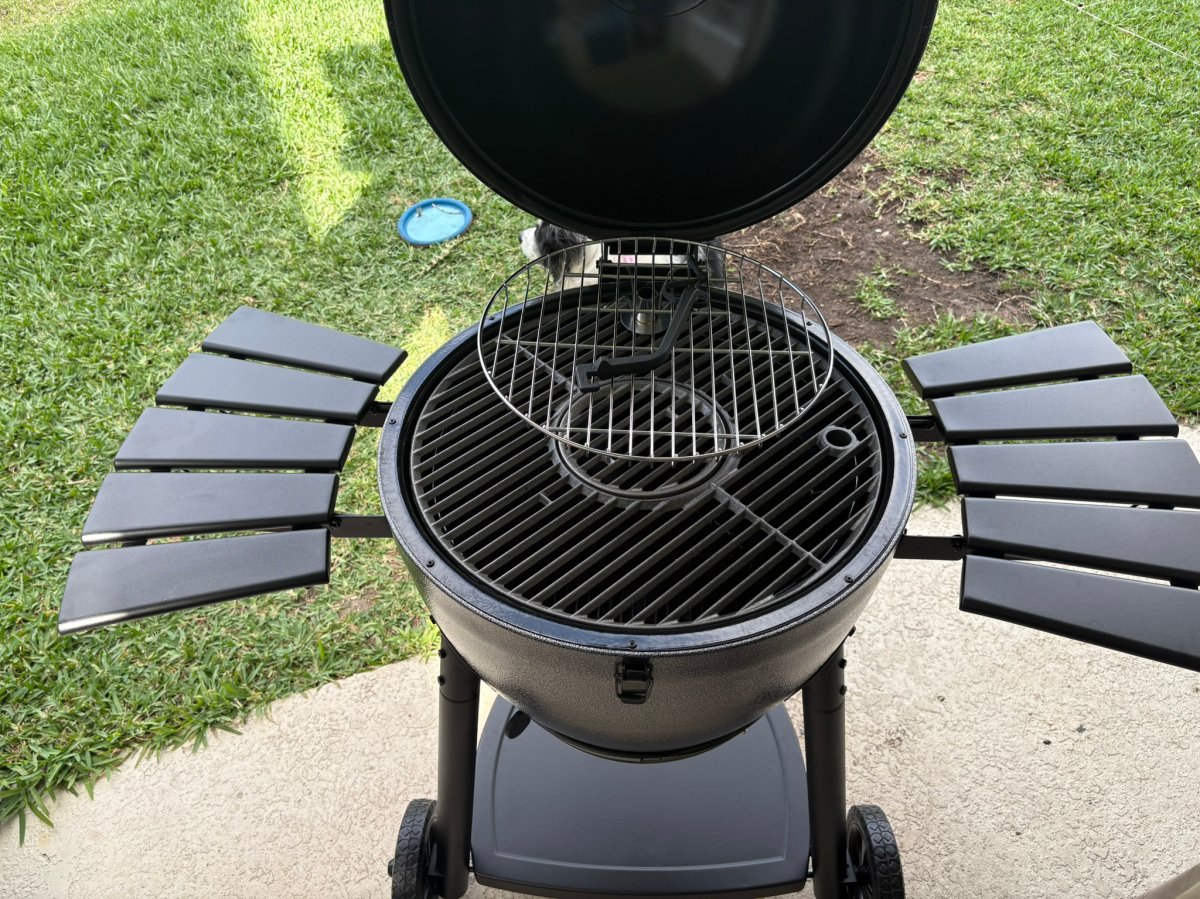 The Char-Griller Akorn 20-Inch Kamado Grill set up on a patio before testing