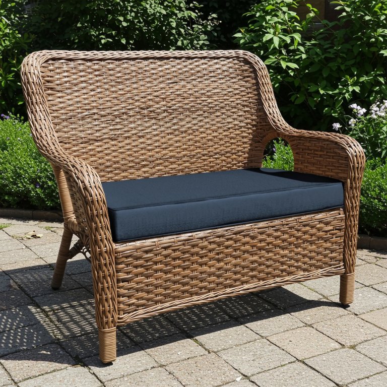 The Classic Accessories Montlake FadeSafe Bench Cushion on an outdoor bench