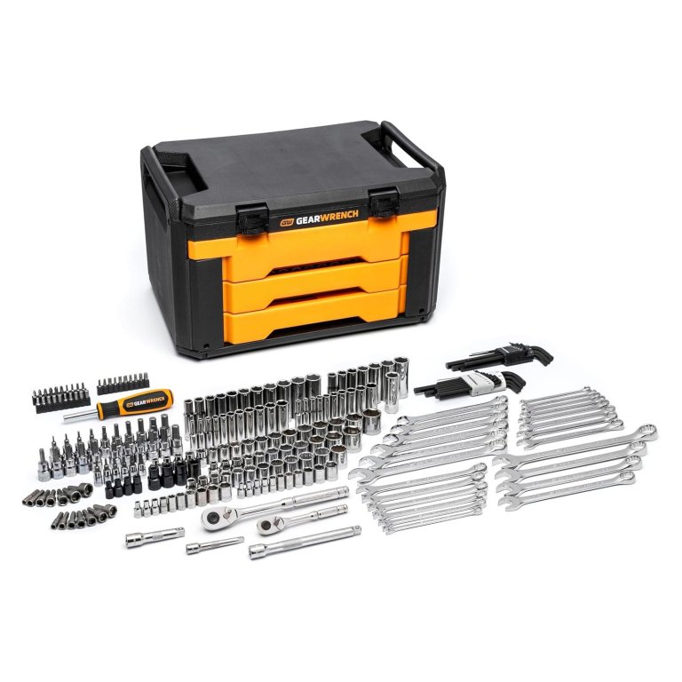 Early Prime Day Mechanic Tools Deals GEARWRENCH 232-Piece Mechanics Tool Set in 3-Drawer Storage Box