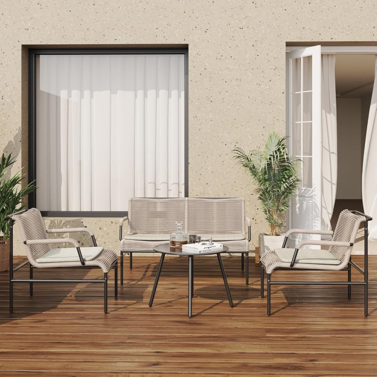 Early Prime Day Patio East Oak 4-Piece Wicker Conversation Set