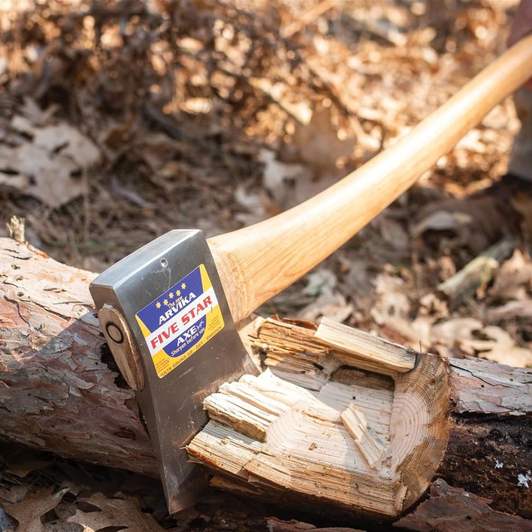 The Hults Bruk Arvika Axe in use chopping wood