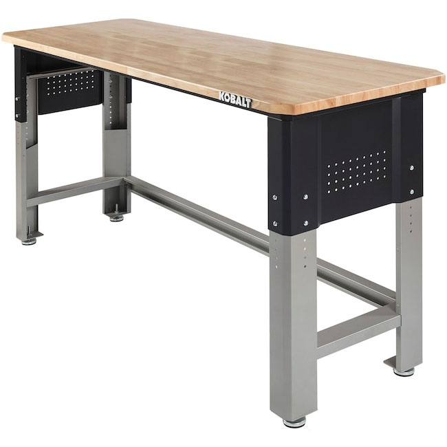 The Kobalt 72-Inch Silver Wood Workbench on a white background