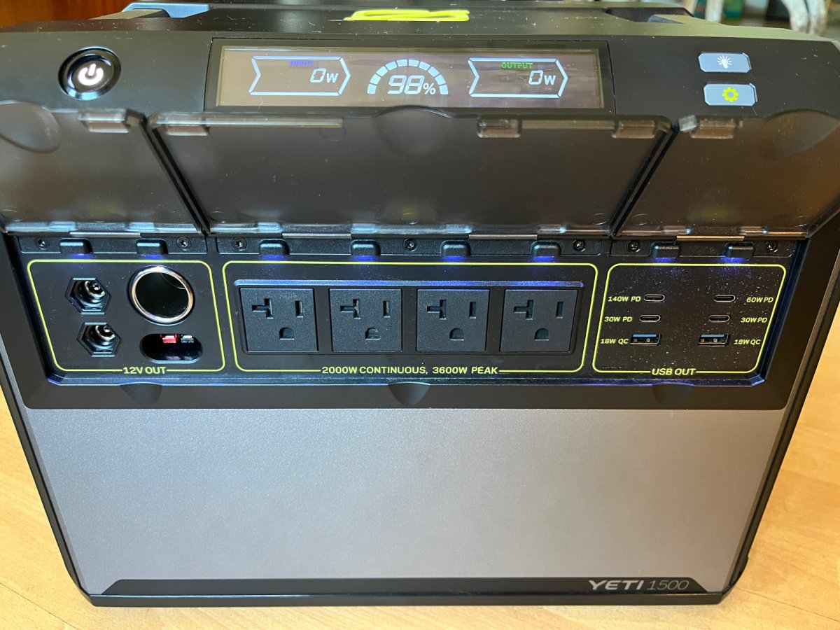 The front of the Goal Zero Yeti 1500 showing its outlets