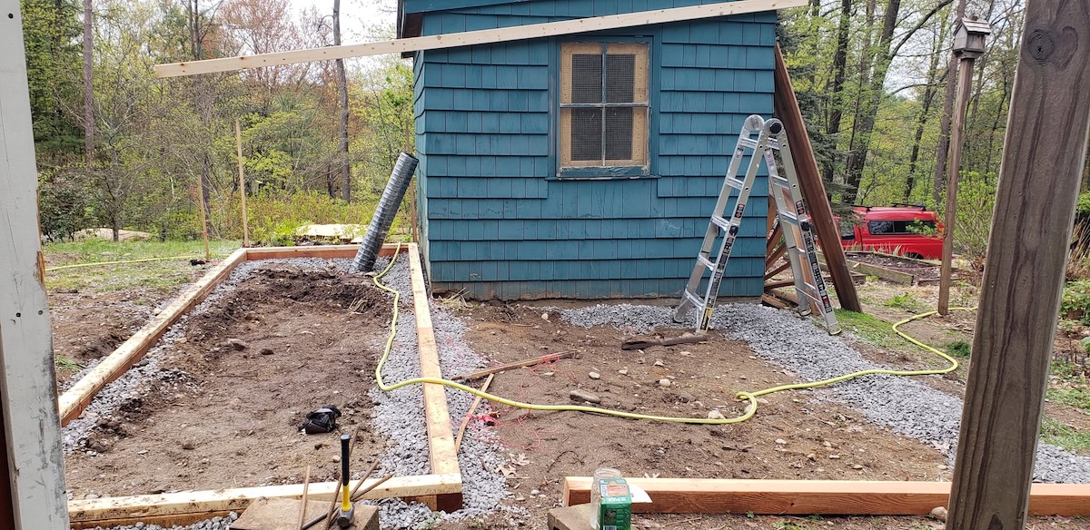 Writer Lauren Landers' potting shed chicken coop in-progress.