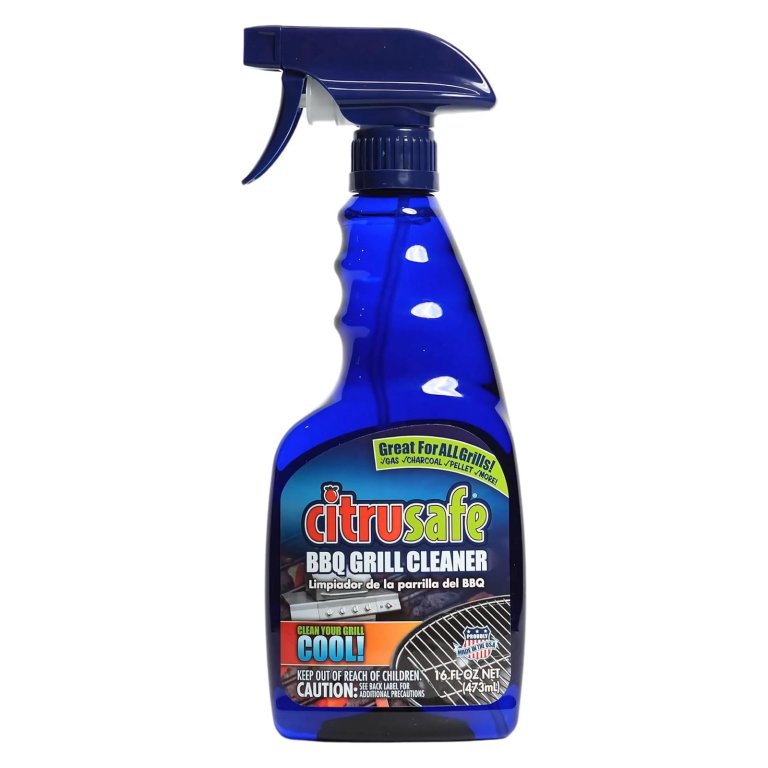 A spray bottle of CitruSafe BBQ Grill Cleaner on a white background