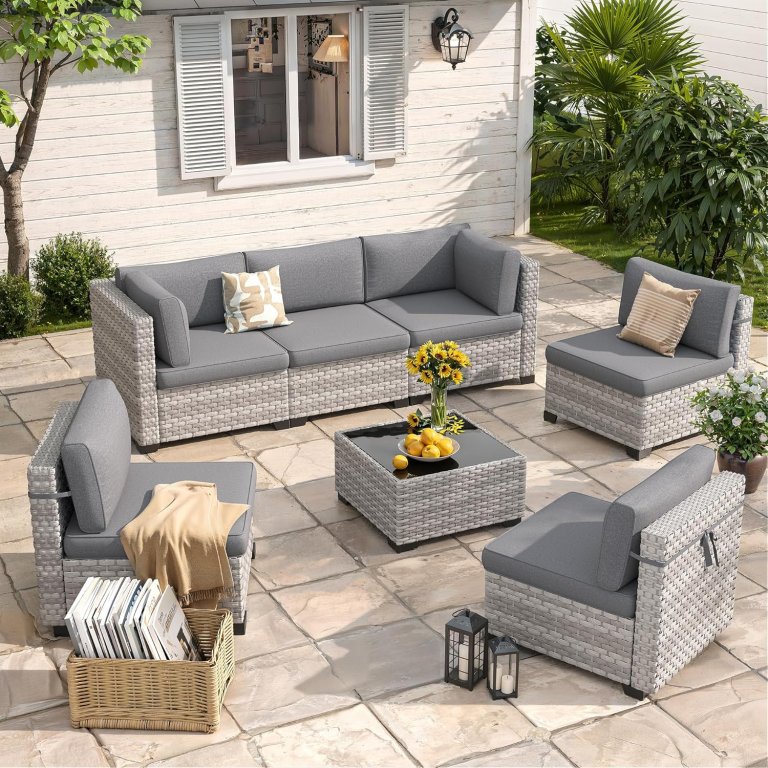 Prime Day Best Patio Deals 6-Seat Modular Wicker Sectional Set