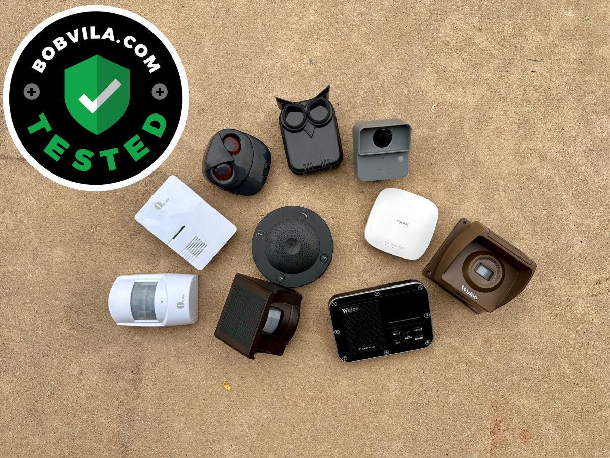 A group of the best driveway alarms on a table before testing