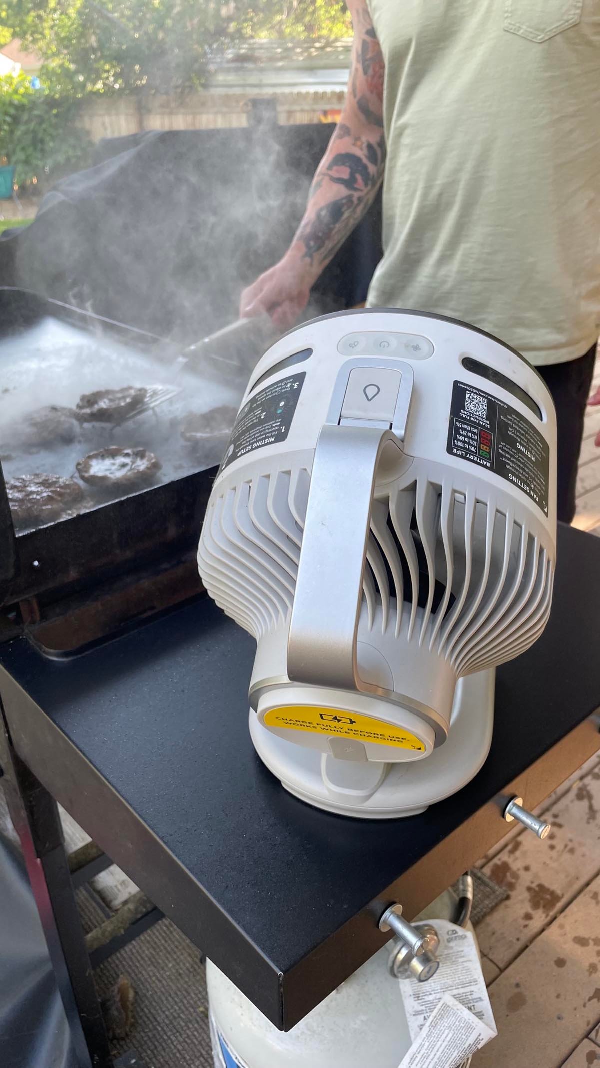 Using the Shark FlexBreeze HydroGo Pro Fan while cooking outdoors