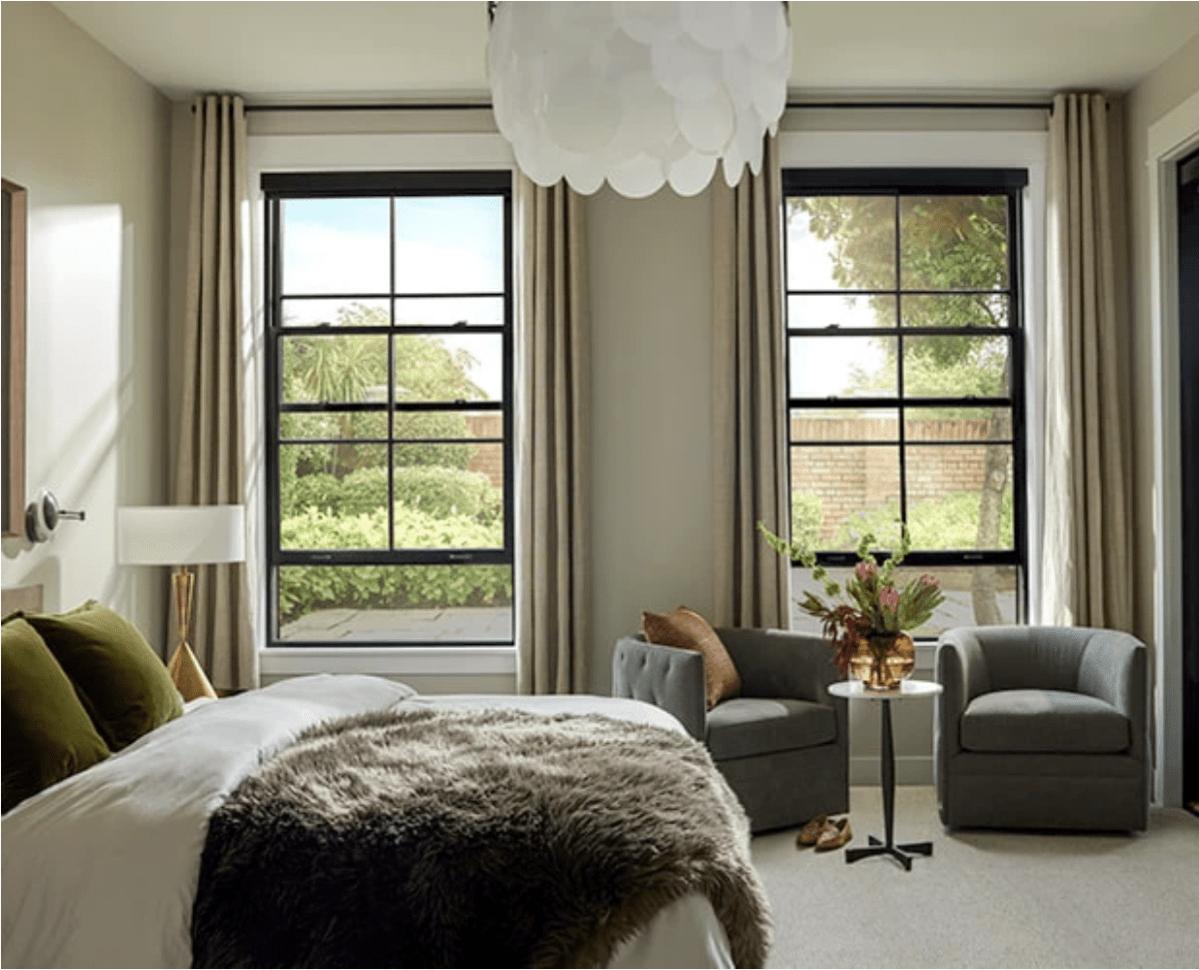 Open Pella double-hung windows