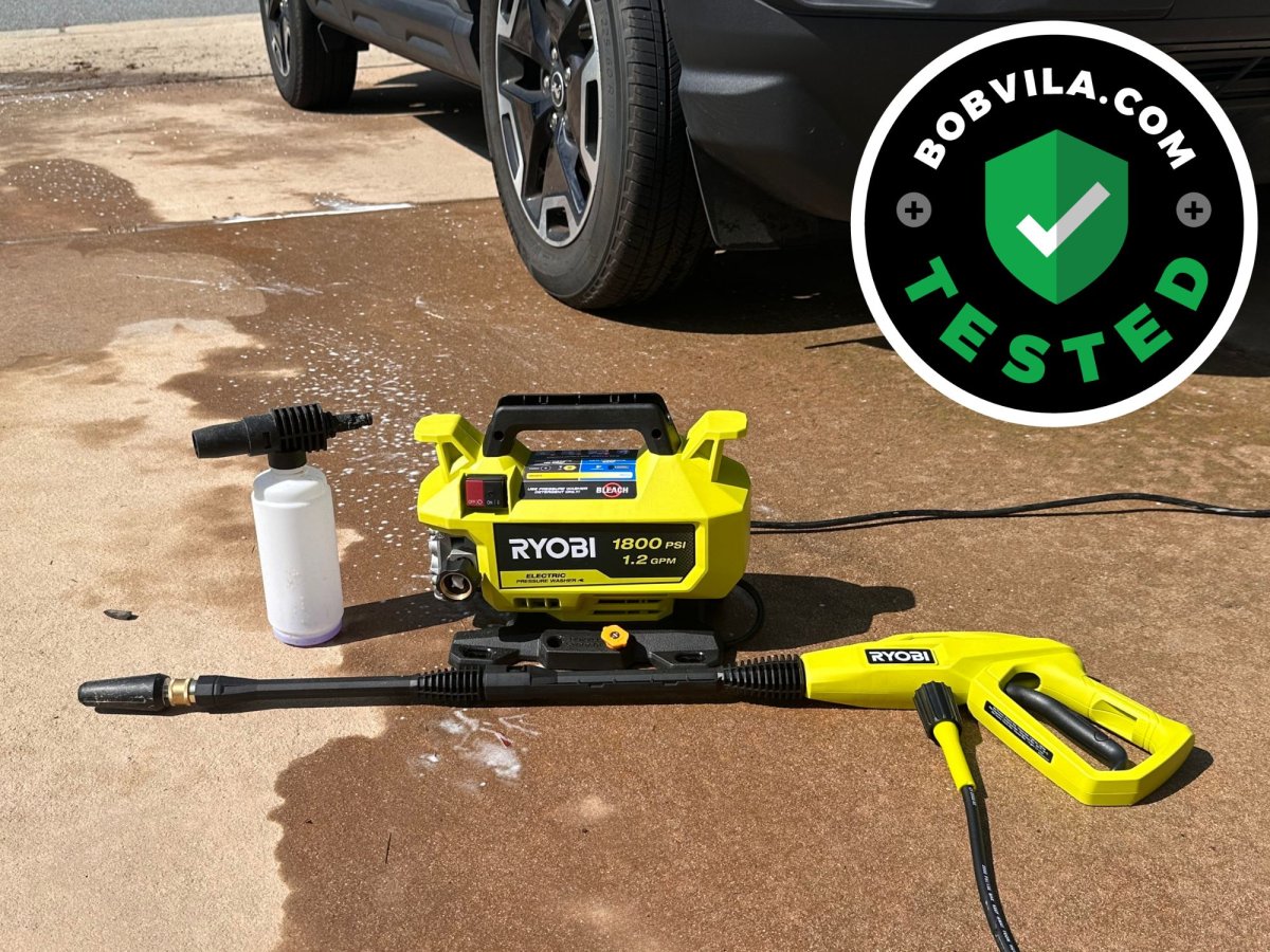 One of the best Ryobi pressure washers in a driveway during testing