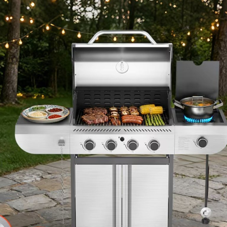 COWSAR Stainless steel and Black 4 -Burner Liquid Propane Gas Grill 1 -Side Burner