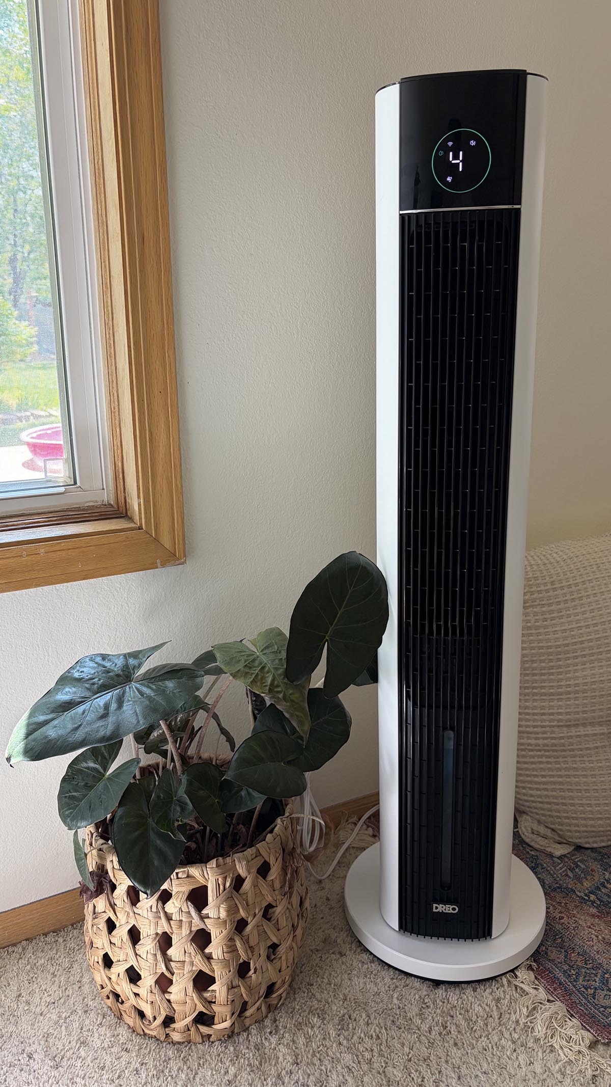 The Dreo 712S Evaporative Air Cooler in a bedroom during testing