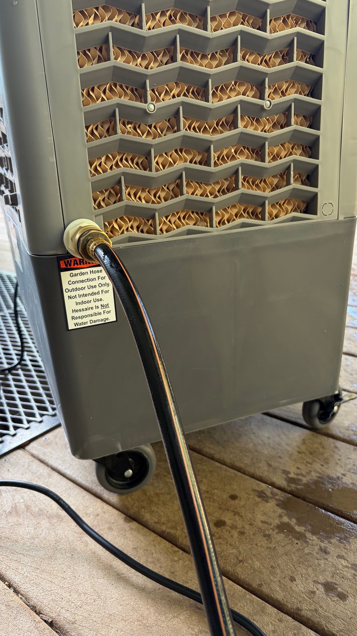 The Hessaire MC37M 3100 CFM Evaporative Air Cooler hose hookup