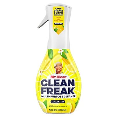 A spray bottle of Mr.Clean Clean Freak Multi-Purpose Cleaner on a white background
