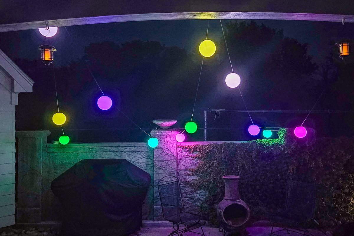 Multicolor Enbrighten sphere lights at night