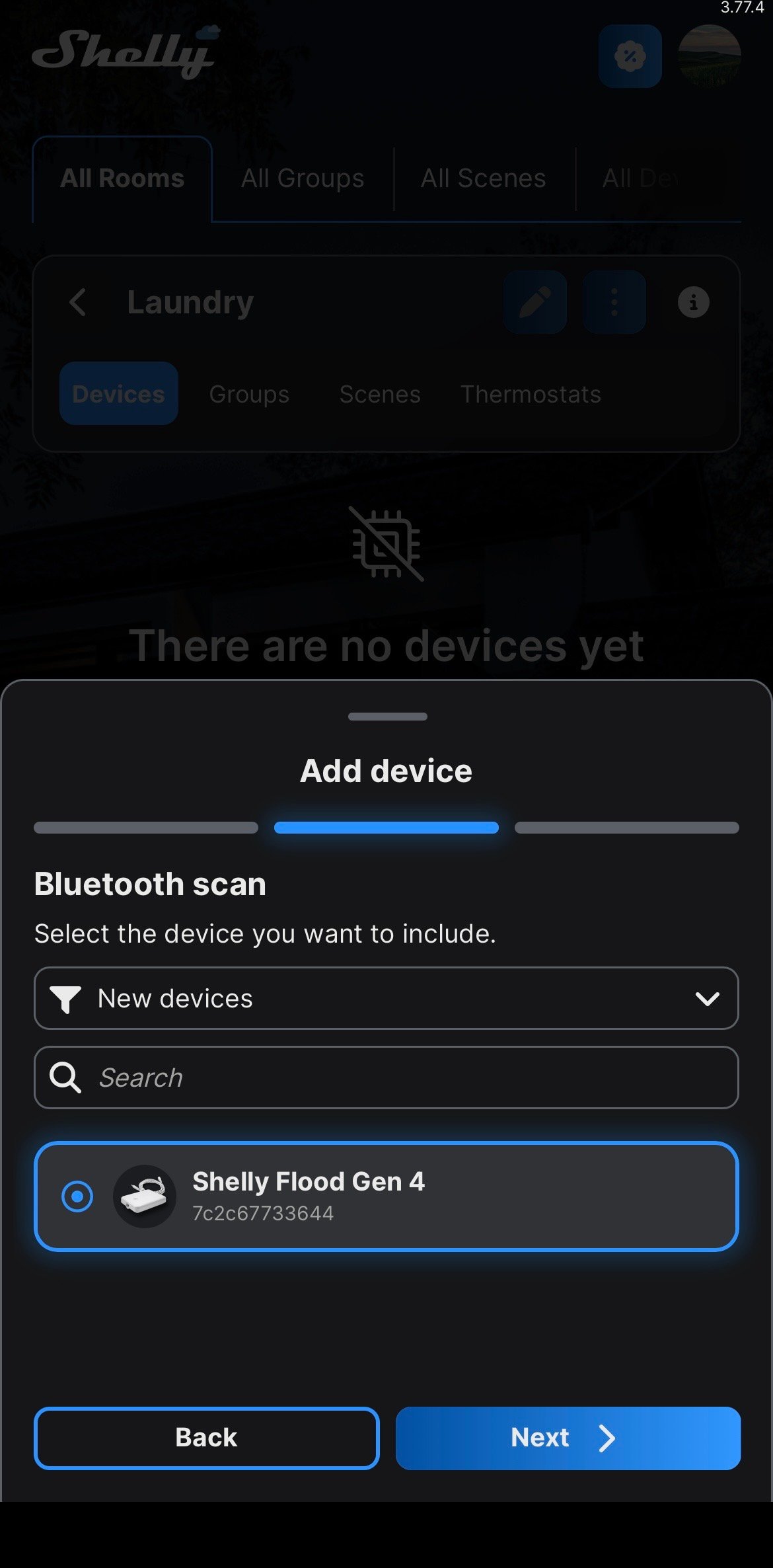 Screenshot of app for Shelly Flood Gen4 Smart water leak detector