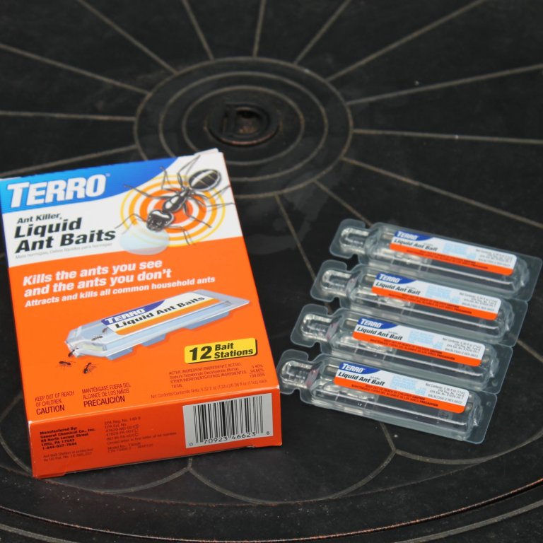 Several tubes of Terro liquid ant bait next to their box before testing