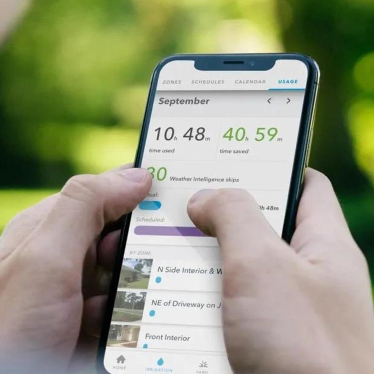 A person using the Rachio 3 Smart Sprinkler Controller app