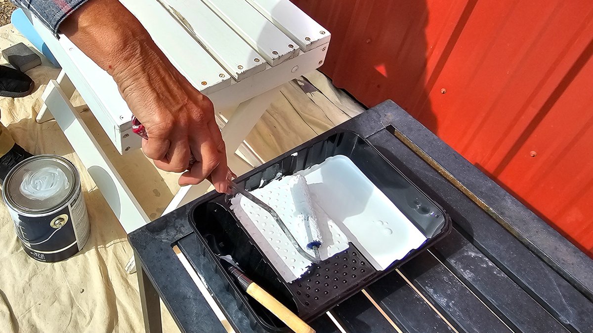 Using mini velour roller to apply Sherwin-Williams Forte Paint for a smooth finish